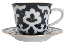 画像をギャラリービューアに読み込む, ウズベキスタン綿花柄陶器　プレート ・コーヒーカップ　２枚セット
