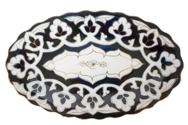 ウズベキスタン綿花柄陶器プレート　長皿