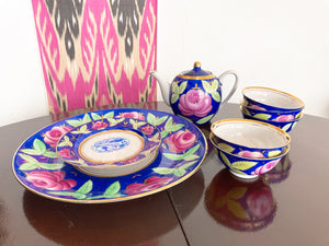 Vintage Plate (Set) - 1202 - Blue&Pink rose-1
