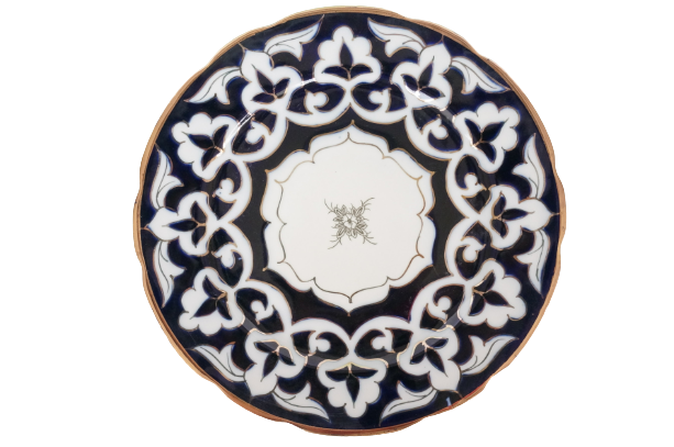 ウズベキスタン綿花柄陶器プレート　24cm