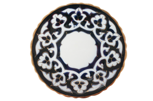 ウズベキスタン綿花柄陶器プレート　18.5cm